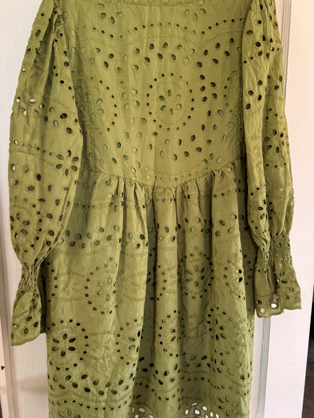 Boho Olive Eyelet Tassel Mini Dress - Picture 3 of 8